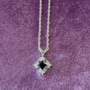 Onyx and crystal pendant on rope chain necklace